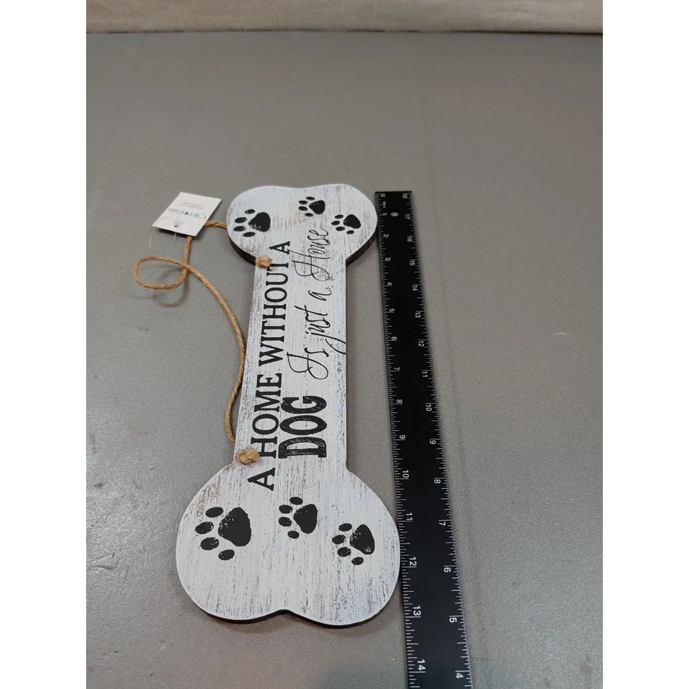 CWI Gifts Wooden Dog Bone Hanging Sign Rustic White Paw Prints Home Decor 90714